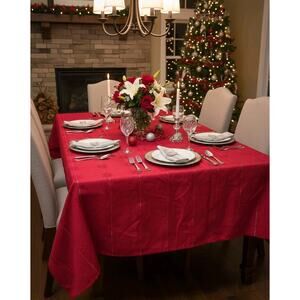 Vtg Red Snowflake Metallic Kitchen Dining Decor Rectangle Tablecloth 76"x67"